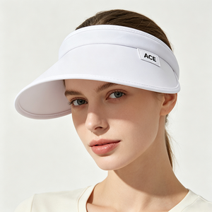 Visera de sol de ala ancha para mujer, gorra de sol sin parte superior con etiqueta tejida ACE, visera de sol ajustable para verano, golf y playa al aire libre - Product Image 1