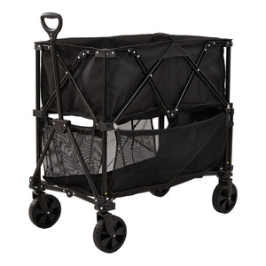 Camping Cart <b>Folding</b> Four-Wheel Metal 600D Oxford Cloth 150kg Load Capacity Compact Outdoor <b>Shopping</b> <b>Trolley</b> Black - Product Image 4