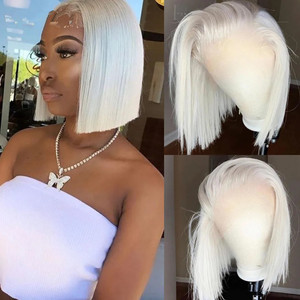 13x4 #60 couleur blanc platine cendré blond Bob dentelle avant perruque cheveux humains pré plumé brésilien Remy droite dentelle frontale perruque - Product Image 4