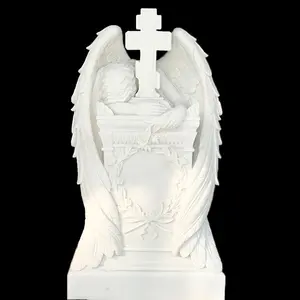 JK 유럽 장식 손 조각 흰색 천연 대리석 천사 무덤 묘비