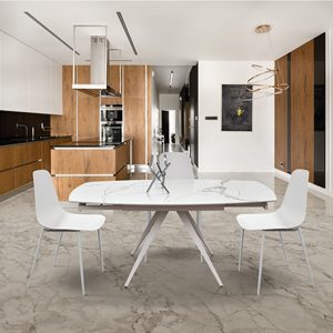 Bea Rotating Extendable Ceramic <b>Table</b> 140x90 Statuary <b>White</b> Indoor Metal Base - Product Image 2