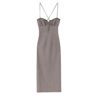 Robe midi à bretelles pour femme, nouvelle collection été 2026, coupe ajustée, col en V, petit carreaux 4745039