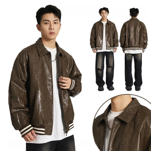 Veste en cuir PU pour homme, style streetwear, coupe-vent, poids lourd, pour l'hiver, personnalisée, couleur unie, motif brodé - Product Image 1