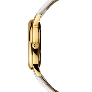 Montre à quartz élégante pour femme MIGE, couleur or, avec bracelet en cuir blanc et accents de diamants, cadran analogique - Product Image 3