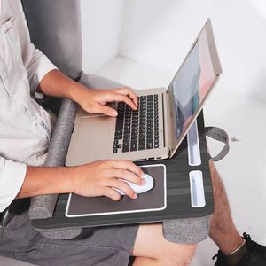 Portable Lap Desk With Mouse Pad And Cup Holders For Bed Bedroom Car Use Black <b>Walnut</b> Color Multi Functional <b>Table</b> - Product Image 1