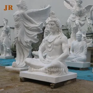 High Quality Life Size White Marble Sitting Lord Shiva Statue Indian God Sculpture