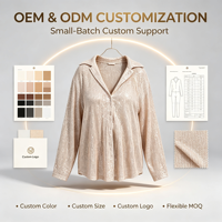 Blus Wanita Payet Lengan Panjang Kerah Lipat Kemeja Longgar Pesta Pakaian Sehari-hari Logo Kustom OEM ODM