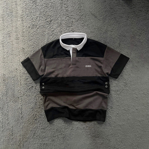 Vintage Streetwear Turn-<b>Down</b> Collar Rugby Shirt Short Sleeve Striped Design 100% Cotton Men's T-Shirt Custom Print T Shirt - Product Image 3