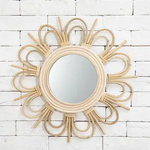 手工藤编框架圆形向日葵手工壁镜用于家庭办公客厅