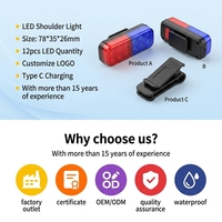Linterna Estroboscópica LED de Patrulla de Alta Visibilidad, Alimentada por Energía Solar, Clasificación IP68, Plástico Resistente, Luz de Advertencia de Tráfico Roja y Azul para Hombro