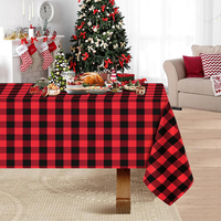 Nappe de Noël simple tissée, motif écossais rouge et noir, réutilisable, carrée, pour fêtes de fin d'année, décoration de table de salle à manger style ferme