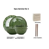 Service de vaisselle en céramique vert émeraude avec service d'emballage de boîte-cadeau pour 2 6 10 assiettes en porcelaine de luxe légères bol café service à thé