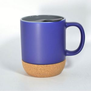 14 Ounce Ceramic Mug Cork Bottom and Splash Proof Lid Large Coffee <b>Cup</b> With Handle for Tea <b>Latte</b> - Product Image 2