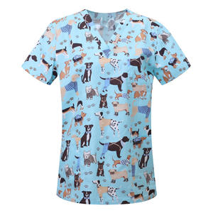 女性用スリムフィットファッションスクラブトップ漫画動物プリントスパ美容院ユニフォームペットショップカスタマイズ可能OEMモデル - Product Image 5