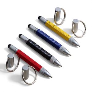 Promotional Cheapest Aluminum Metal 6In1 <b>Multi</b> Function Ballpoint Stylus <b>Pen</b> Screwdriver Keychain Ruler - Product Image 1