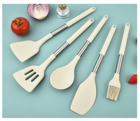 Ensemble de 12 spatules en silicone avec manche en acier inoxydable beige antiadhésif, grattoir de cuisine, cuillère à fentes, louche à soupe, spatules
