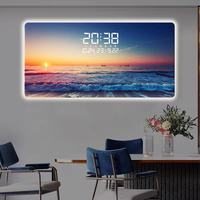 Lukisan Dinding Bingkai Porselen Kristal LED Pemandangan Laut Modern dengan Jam Digital, Dekorasi Hadiah Restoran