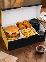 Boîte à emporter personnalisée pour combo repas rapide, en carton alimentaire avec compartiments, pour burger, frites et boisson