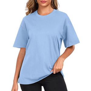 Camiseta de algodón extragrande para mujer, cuello redondo, manga corta, hombros caídos, corte holgado, informal, transpirable, tela jersey - Product Image 1