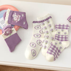 कारखाने की बिक्री कस्टम बच्चों के बैंगनी कपास के मोजे, उच्च टखने की विशेषता के साथ - Product Image 2