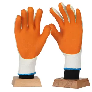 Cotton Knitted Gloves green orang Latex Laminated Cut Resistant Work Gloves For Glass handling