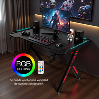 Bureau de jeu ergonomique pour setup de gaming, station de travail informatique, table gamer RGB avec éclairage LED – Offre Spéciale