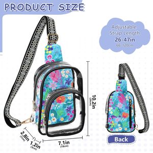 Bolso transparente con estampado floral, bolso bandolera de poliéster con correa bohemia, bolso de hombro transparente ajustable de 18*26 cm - Product Image 2