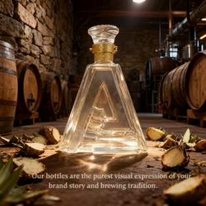 Bouteilles en verre vides transparentes en forme de lettre irrégulière de haute qualité 750ml bouchon couronne or estampillé pour vodka Gin whisky - Product Image 2