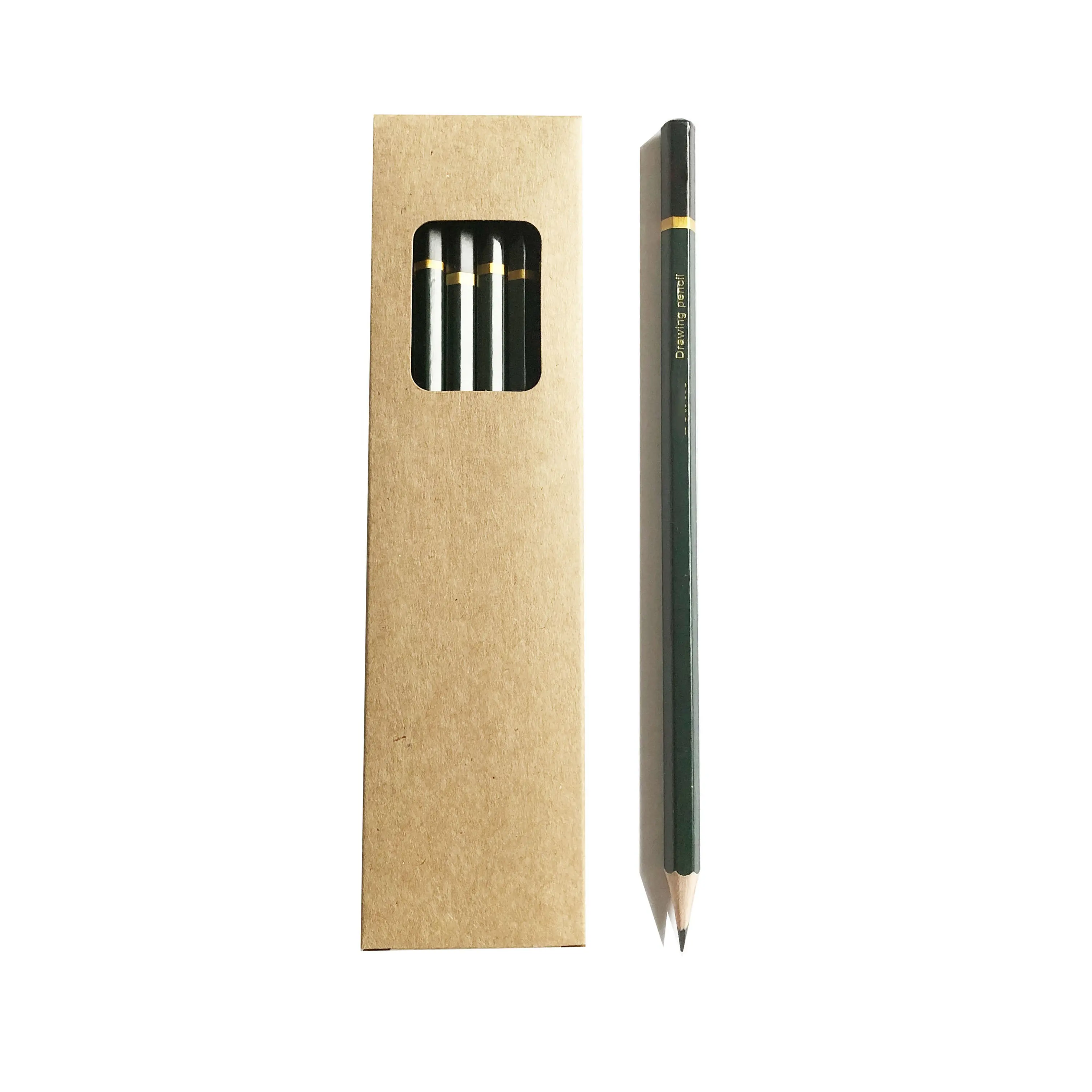 Набор деревянных карандашей на заказ с экологичной коробкой из крафт-бумаги, 12 шт. 8B 7B 6B 5B 4B 3B 2B B F HB 2H 3H с точилкой