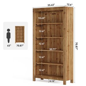 Bibliothèque en bois rustique SENYU avec 5 étagères et panneau arrière pour le rangement, idéale pour le salon ou le bureau à domicile - Product Image 2