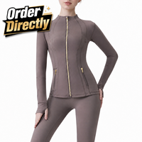Envío Gratis desde Almacén en EE. UU. Top de Yoga de Manga Larga sin Costuras para Mujer, Nailon y Spandex, Secado Rápido, Ropa Deportiva Activa, 220g