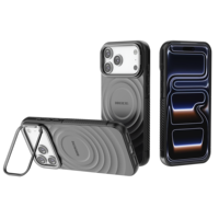 Coque Magnétique pour iPhone 17 Pro Max avec Support de Charge Sans Fil, Protection d'Objectif et Bézel, en TPU Ondulé Antichoc Souple