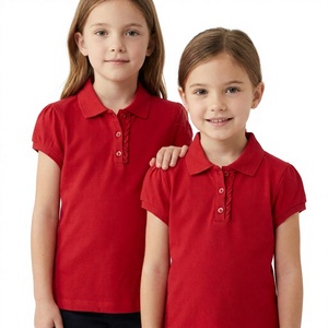Camiseta Polo Roja de Manga Corta para Niñas, Algodón Oxford, Uniforme Escolar, Ropa para Escuela Primaria - Product Image 1