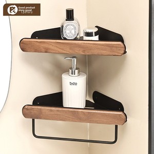 Toallero de pared de acero inoxidable color nogal, estante de baño sin taladro, organizador de almacenamiento que ahorra espacio, soporte para toallas, decoración del hogar - Product Image 4