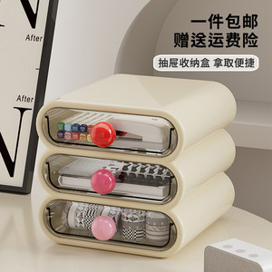 Transparent Cosmetic Storage Box Creamy White Gradient Pink <b>Rectangle</b> Minimalist Desktop Organizer for Home Bedroom Makeup - Product Image 3