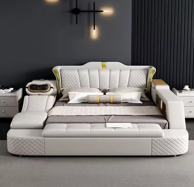 Wholesale Smart King Size Bed Sets Modern Luxury Design Massage Function Multi Functional Storage USB LED Speaker for Bedroom
