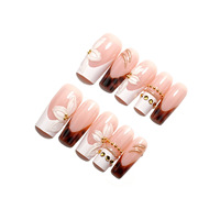 24 faux ongles à presser longs forme cercueil rose avec fleurs 3D, marbre ambré, French manucure et motif tourbillon doré, vente en gros et dropshipping