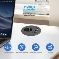 Prise ronde encastrée avec câble de données Type-C rétractable de 2 m, charge rapide 20 W, prise de courant standard européenne, prise USB de bureau