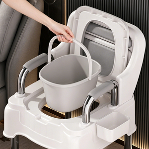 Chaise de toilette avec cadre en acier, réglable en hauteur, siège rembourré, accoudoirs réglables, bac amovible, pour personnes âgées - Product Image 3