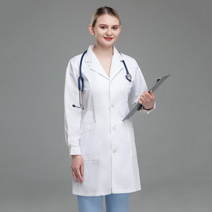 Bata de Laboratorio Médica de Manga Larga, Uniforme Médico, Bata de Trabajo Blanca al por Mayor, Mezcla de Algodón y Poliéster Cómoda para Hospital - Product Image 6