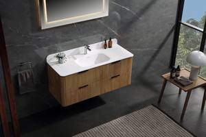 Lemari kamar mandi kayu solid bergaya minimalis modern dengan laci, wastafel, dan meja rias terintegrasi - Product Image 2