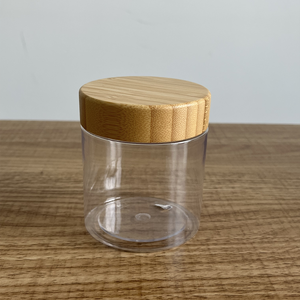 Cosmetic 8oz Wide mouth container 150ml 250ml frosted clear amber pet plastic cream jar with bamboo lid