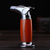 Briquet de luxe en métal à flamme bleue pour cigares, vente en gros, logo personnalisé, rechargeable, torche de table au gaz butane, briquet à cigarettes