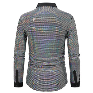 Ready to Ship Clubwear Dance Performance <strong>Shirts</strong> for <strong>Men</strong> Long Sleeve Shiny Glitter <strong>Sequin</strong> <strong>Shirt</strong> - Product Image 6