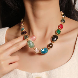 Mewah campuran batu permata warna Strawberry Quartz/ Amethyst /Rose Quartz/Amazonite/biru Apatite tembaga Inlay kalung Fashion rantai - Product Image 1