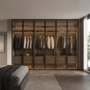 <span class=keywords><strong>Armadio</strong></span> Minimalista con Porta in Vetro e Telaio in Metallo, Illuminazione a LED Integrata, Ideale per Design Industriale di Soffitte, Camere da Letto e Soggiorni - Product Image 1