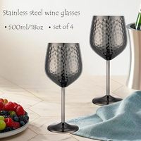 Verres à vin noirs de 500 ml en acier inoxydable de qualité alimentaire, incassables, avec pointe martelée classique, lot de 2/4 pièces pour usage quotidien