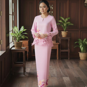 Kebaya Directo de Fábrica, Moderno, Estilo Kedah, con Bordado Smocking, Encaje, Sin Plancha, Crepé Cey, Transpirable, Elástico en Cuatro Direcciones, Tendencia Viral Raya 2025 - Product Image 4