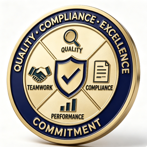 Gold-Plated Brass Medal With Quality Compliance Excellence Theme Die Struck Circular Business Gift - Product Image 5