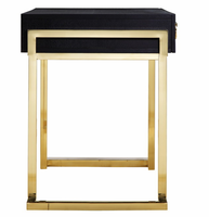 Bureau d'écriture noir et or avec deux tiroirs, bureau d'ordinateur moderne de luxe, structure en acier inoxydable doré, mobilier de bureau à domicile